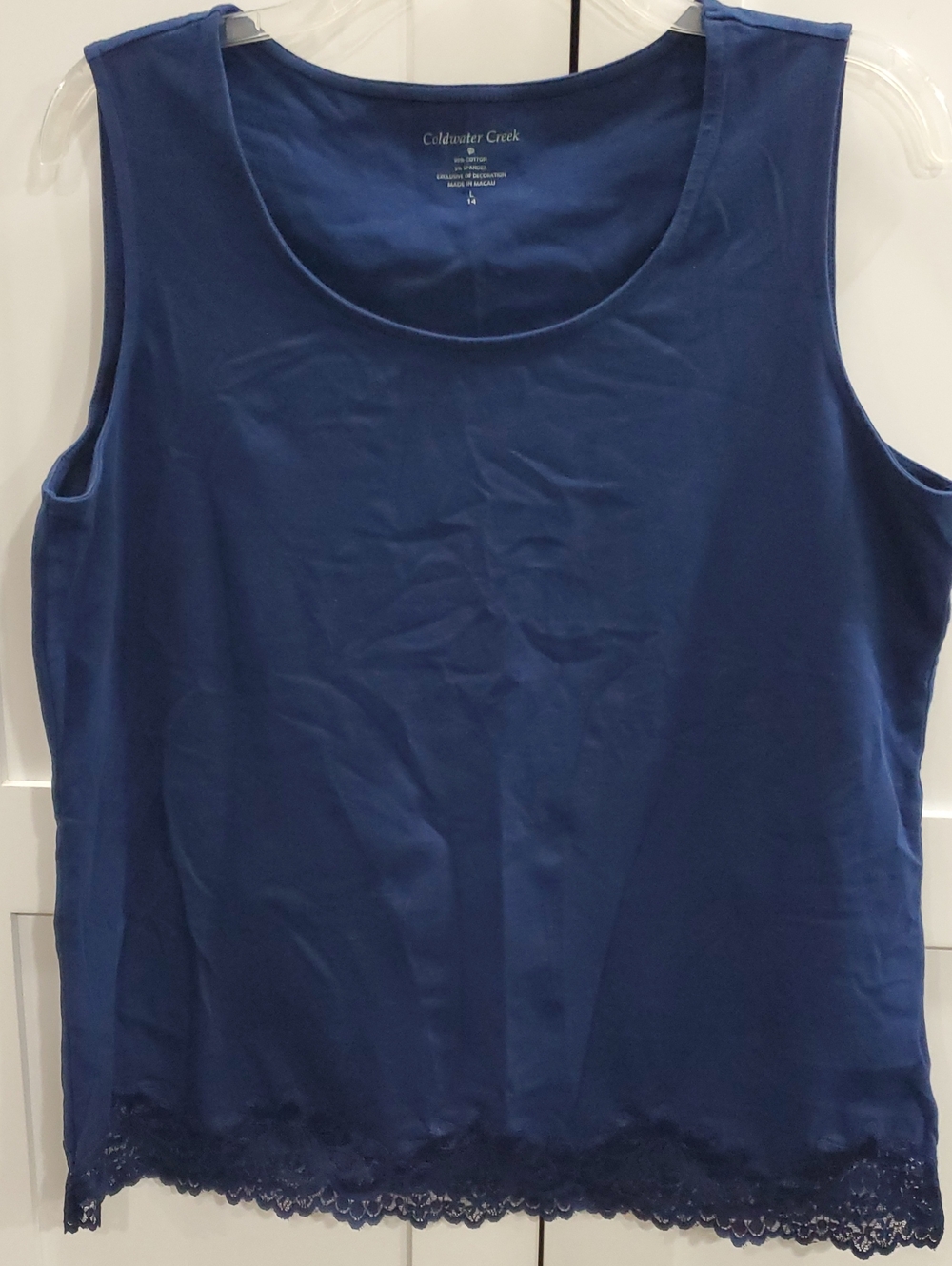Coldwater Creek Deep Blue Sleeveless Lace-Hem Camisole